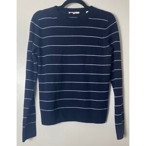 VINCE SWEATER CASHMERE WOOL NAVY BLUE WHITE STRIPED KNIT MINIMALIST QUIET LUXURY